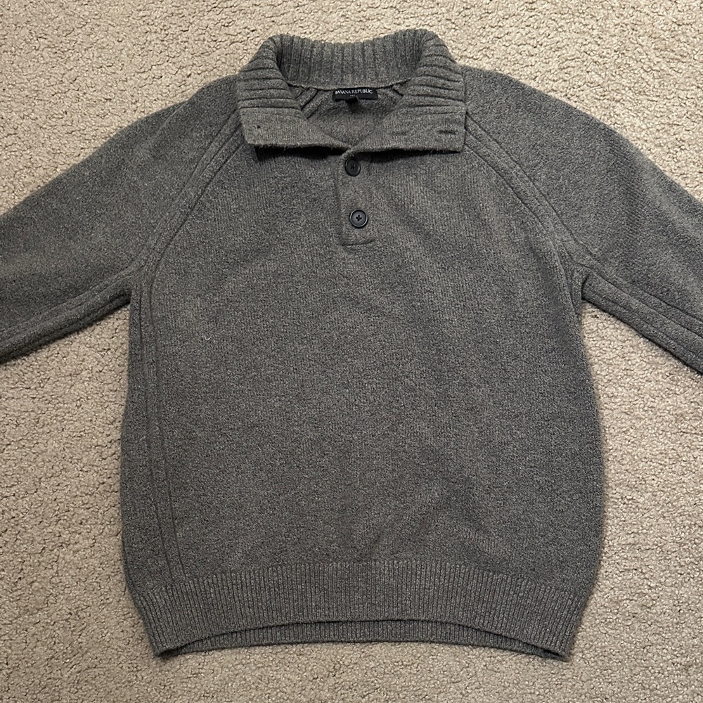 Banana Republic Mens Merino Wool Mockneck Button Pullover Sweater Gray Size L